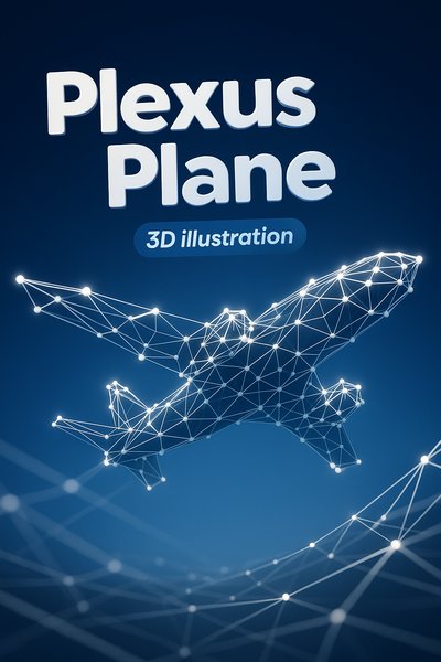 Dynamic 3D Plexus Plane Illustration with Gradient Background