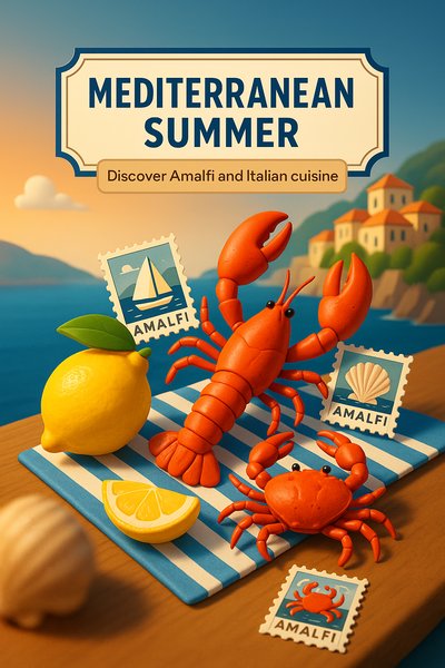 Charming Mediterranean Summer Scene Featuring Lobster and Lemon