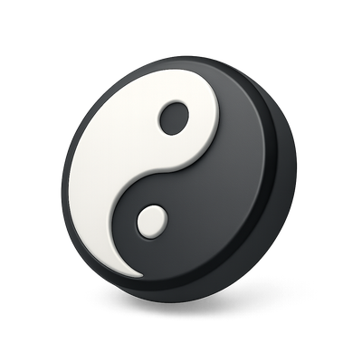 3D Taijitu Icon in Isometric View with Volumetric Feel