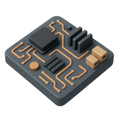 Stylized 3D Motherboard Icon with Circuits
