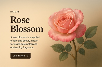Realistic Rose Blossom Illustration with Text and Action Button