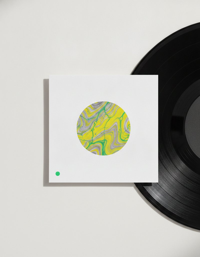 Marbled logo with vinyl record