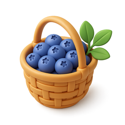3D Icon of a Basket Filled with Blueberries