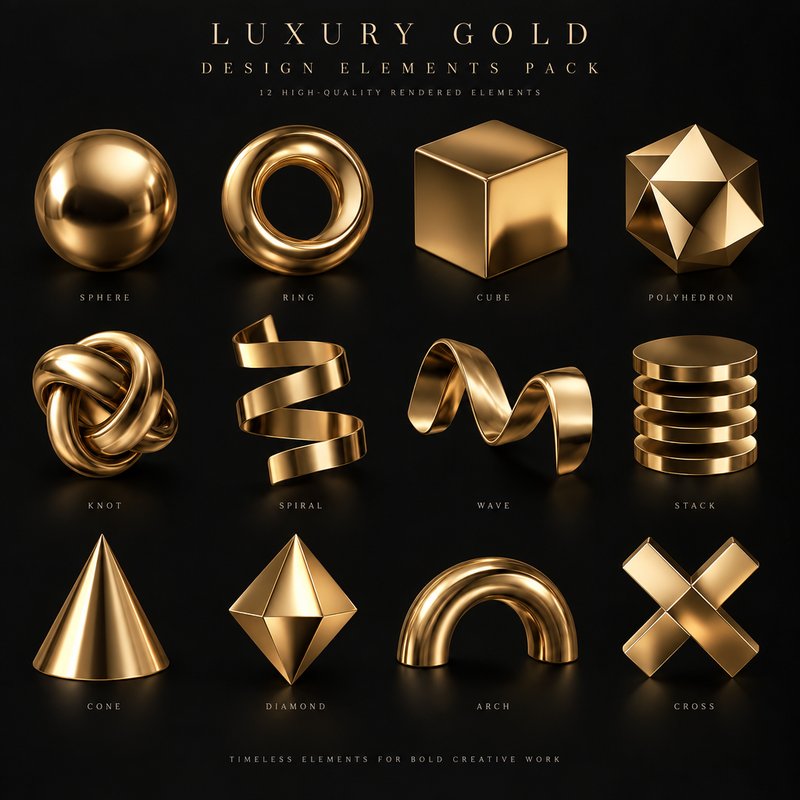 luxury gold 3D design elements