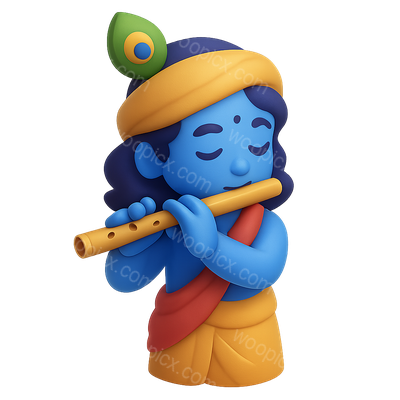 3D Krishna Flute Player Icon with Isometric View