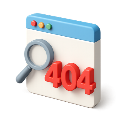 3D Page Not Found Error Icon with Magnifying Glass