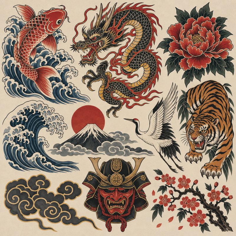 Japanese irezumi tattoo elements