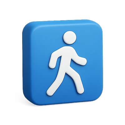 Stylized Walking Figure Icon on Blue Background