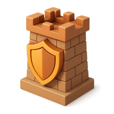 3D Guard Tower Icon with Shield Design