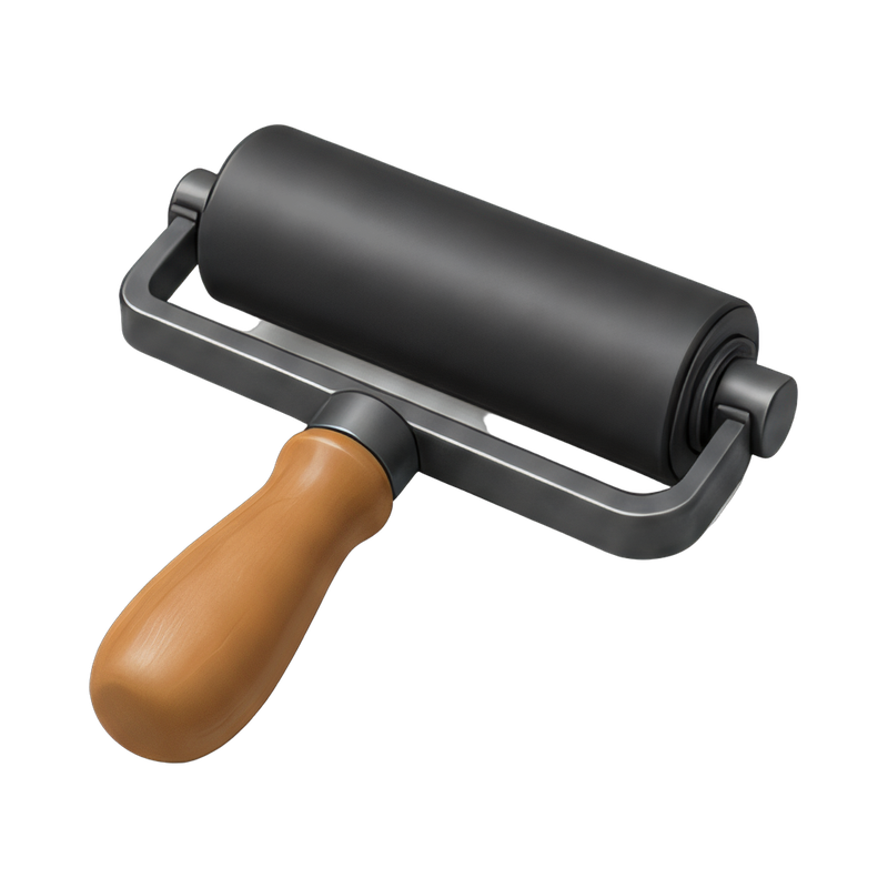 Ink brayer roller in action