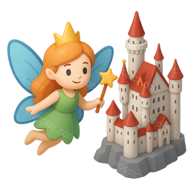 3D Icon of Neuschwanstein Castle Fairy with Isometric Design
