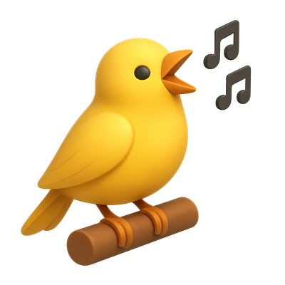 3D Icon of a Singing Canary on a Branch