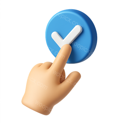 3D Hand Touching a Checkmark Icon in Isometric View