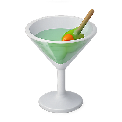 Stylized Martini Glass with Olive and Stirrer