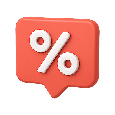 3D Percentage Icon with Speech Bubble Design
