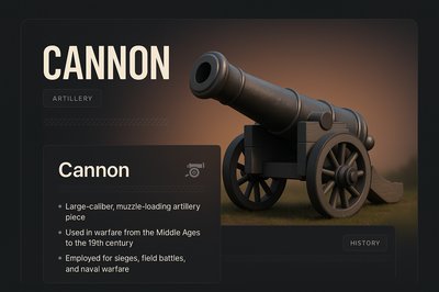 3D Cannon Illustration with Informative Design Elements