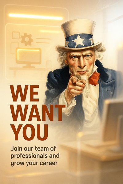 Recruitment Poster Featuring Uncle Sam with Career Growth Message