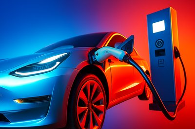 Dynamic Electric Car Charging Station Scene with Vibrant Lighting