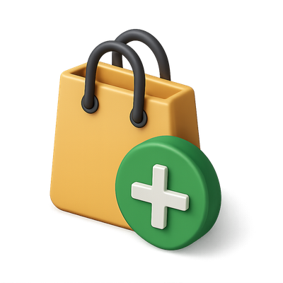 Stylized 3D Shopping Bag and Plus Icon Representation
