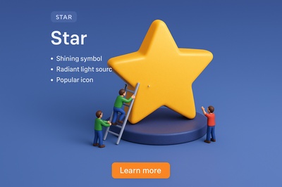 Realistic 3D Star Scene with Characters and Action Button