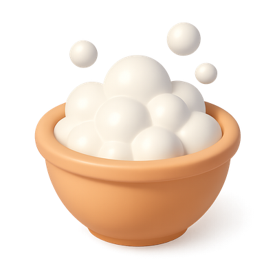 Stylized 3D Soap Bowl Icon with Bubbles