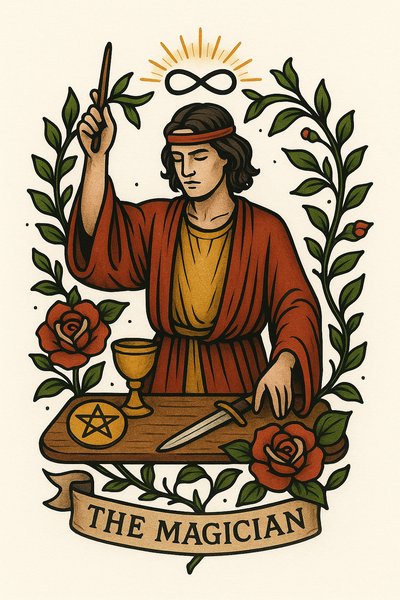 Illustrative Tarot Card Design Featuring The Magician