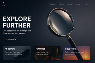 Futuristic Landing Page Design with Magnifying Glass