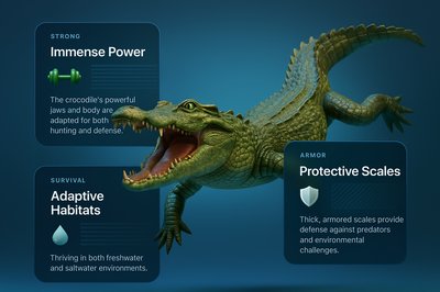 Crocodile 3D Illustration with Informative Labels