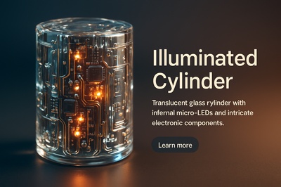 Hyperrealistic Glass Cylinder with Glowing Micro-LEDs