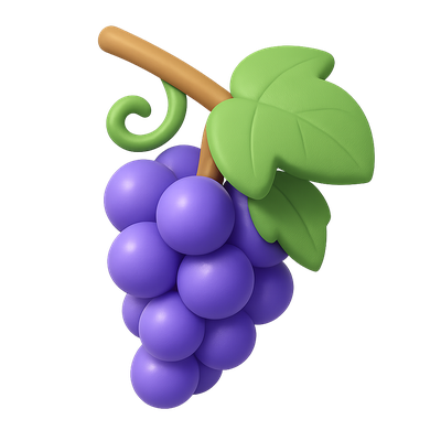 3D Grapes Icon with Isometric View and Transparent Background