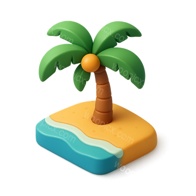 3D Palm Tree Icon on Tropical Beach Scene