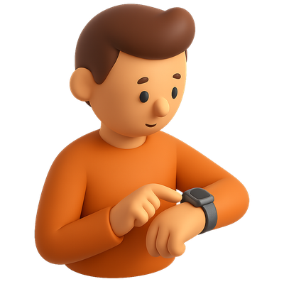 3D Icon of Person Checking Time with Smartwatch