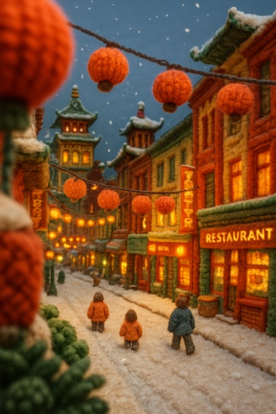 Chinatown Scene in San Francisco Covered in Snow