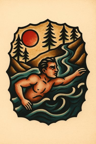 Struggling Against the Current: A Colorful Tattoo Design