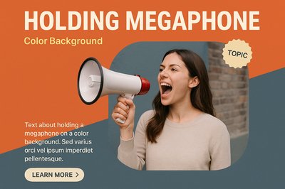 Dynamic Composition of a Woman with a Megaphone on a Vibrant Background