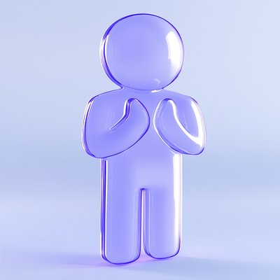 3D Transparent Character Figure in Soft Purple Hue