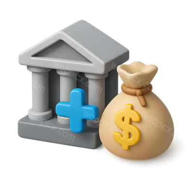 3D Bank and Money Bag Icon Design for Financial Themes