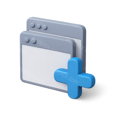 3D Overlapping Windows Icon with Plus Symbol