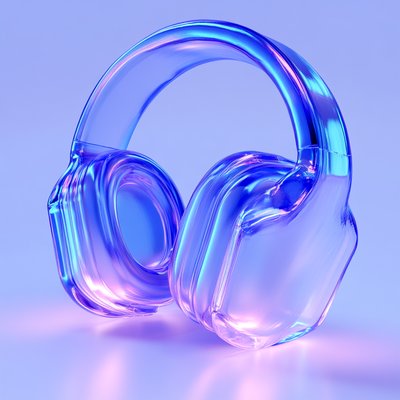 Stylized Transparent Headphones on Soft Gradient Background