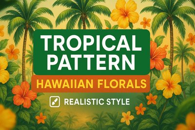 Vibrant Tropical Pattern Featuring Hawaiian Florals