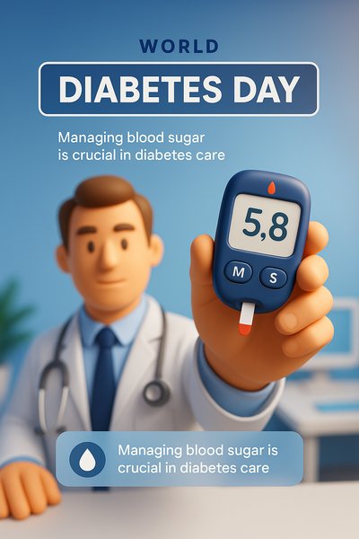World Diabetes Day Awareness Graphic Featuring Blood Sugar Monitoring
