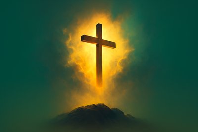 Illuminated Holy Cross Over Golgotha Hill