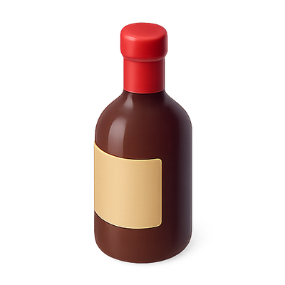 Stylized Bottle with Red Cap and Blank Label