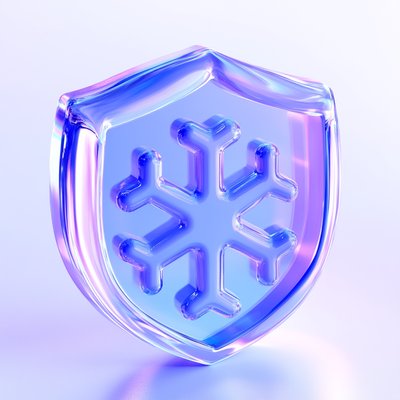Stylized Ice Shield Icon with Snowflake Design