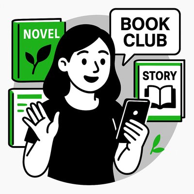 Illustrative Graphic of a Person Engaging in a Book Club Discussion