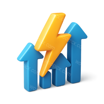 Dynamic 3D Growth Icon with Arrows and Lightning