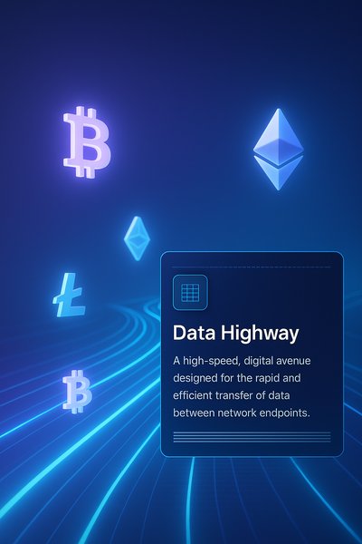 Futuristic Crypto Data Highway with Glowing Symbols