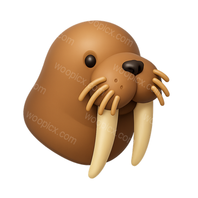 Stylized 3D Walrus Icon with Tusk and Whiskers