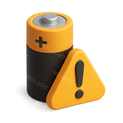 3D Battery Warning Icon with Alert Sign