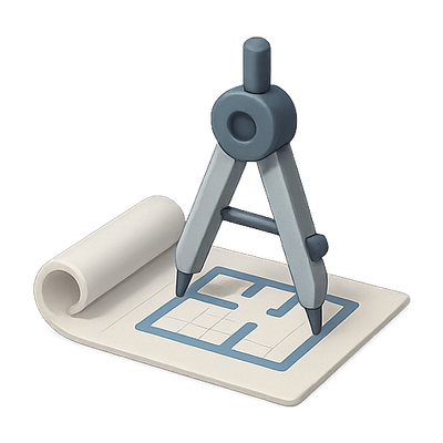 Stylized Compass and Blueprint Illustration